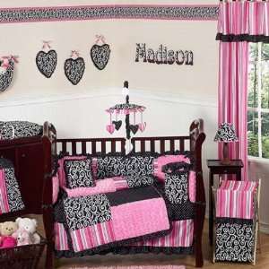    Madison Pink Black And White 9 Piece Crib Bedding Set Baby