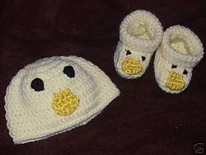 Crochet Baby Duck Booties & Matching Hat Newborn size  