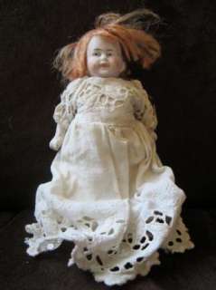 Very Old bisque dollhouse doll in lace dress 5 antique doll LOOK 