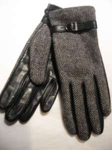 New Nine West Black & Tweed Leather Gloves,M  