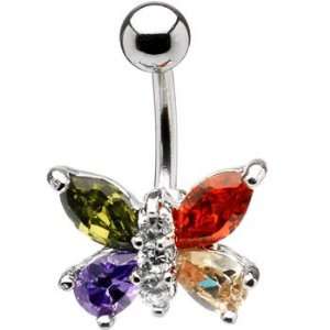  Multi Color Two Tone Gem Butterfly Belly Ring Jewelry