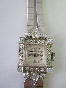   Longines 14k White Gold Wrist Watch w/ 28 Diamonds and 14K Band 1950s