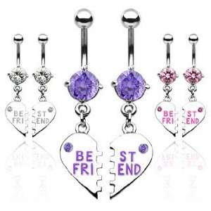 Pair of Best Friend Heart Charm Pendent Pink Cubic Zirconia Belly 