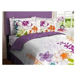 com Purple, Green, Orange & White Girls Multi Flower Queen Comforter 