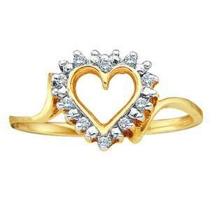  1/4 Carat Diamond 14k Yellow Gold Heart Right Hand Ring 