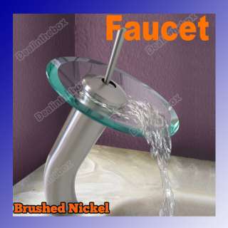   Waterfall Glass Tray Faucet Tap Bathroom Vessel Sink Solid Brass