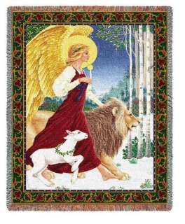   , LAMB & LION, HOLIDAYS PEACE TAPESTRY BLANKET AFGHAN THROW  