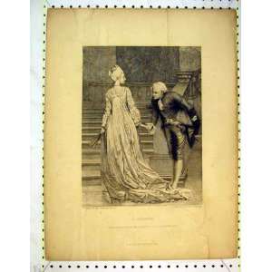   Antique Print Man Women Romance Bientot Stairs Flameng