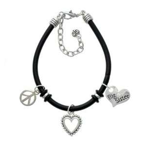 Large Big Sister Heart with Clear Swarovski Crystal Black Peace Love 