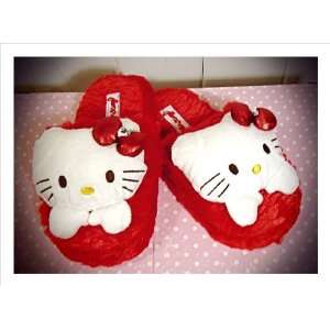   Plush Slippers  Red with Kitty Face Womens Size 7 9 