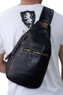 Mens Leather Sling Shoulder Bag Backpack Black New  