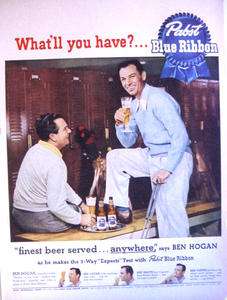 1951 PABST BLUE RIBBON BEER   BEN HOGAN Golfer of The Year PRINT AD 