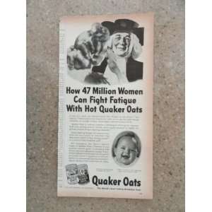 com Quaker Oats, Vintage 40s print ad. black and white Illustration 