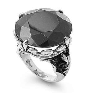   25MM Stainless Steel Black CZ Women Ring (Size 5 to 9) Jewelry