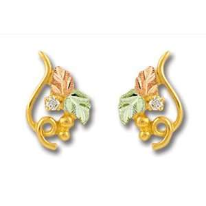   Black Hills Gold Diamond Earrings with gold leaves   ER952 Jewelry