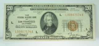 1929 NATIONAL CURRENCY SAN FRANCISCO CALIFORNIA $20  
