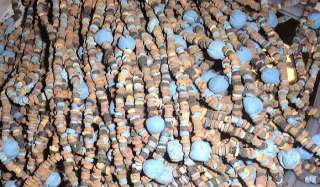 400 + EXOTIC CLAY MUMMY BEADS FROM EGYPT 4 x 2 mm BLUE  