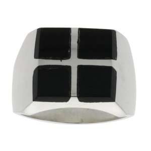   Sterling Silver Square Cuts Black Obsidian Ring size 11 Jewelry