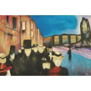  24X36 inch Edvard Munch Painting Johnson Street in Evening 