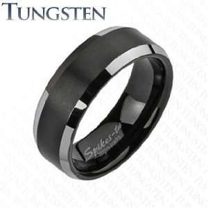 Tungsten Carbide Brushed Black IP Center Band Mirror Polished Edge 