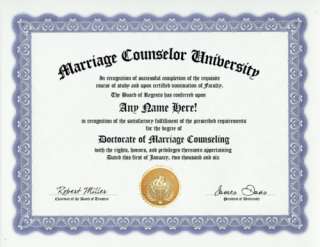 MARRIAGE COUNSELOR DIPLOMA  COUNSELING DEGREE  GAG GIFT  