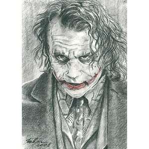 Heath Ledger as the New Joker Portrait Charcoal Drawing Matted 16 X 