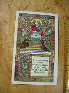 ANTIQUE HOLY CARD ST MARY OF THE ANGELS w ANCIENTPORTIUNCULA RELICS ST 