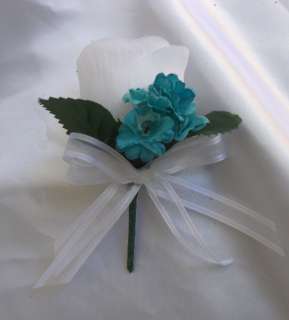   Bridal Bouquet Wedding Silk Flowers Decoration Package TURQUOISE WHITE