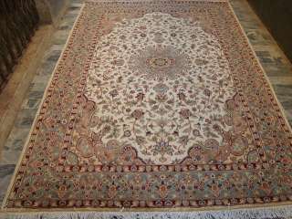 IVORY FLOWER KASH HAND KNOTTED RUG CARPET SILK WOOL 9x6  