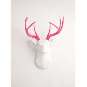  Deer Head  White Deer Head w/ Pink Antlers Wall Decor  Stag Head 