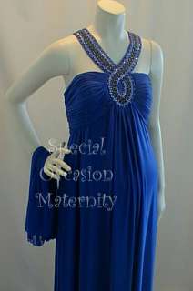 New Long Cleo Royal Blue Beaded Maternity Dress LARGE Formal 