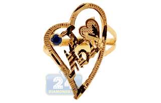   10K Yellow Gold Blue CZ Crystal I Love Mom Womens Heart Ring  