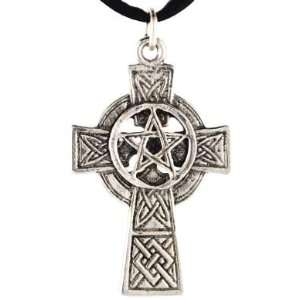 com Celtic Cross with Celtic Knots and Pentagram Pendant Wicca Wiccan 