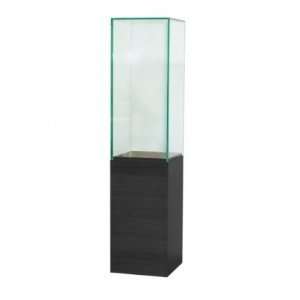 L0611D 60 Glass Tower Display with Hand Carved Pedestal Base in Dark 