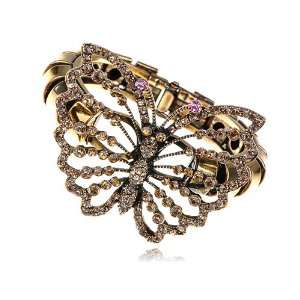  Topaz Crystal Rhinestone Gold Tone Butterfly Insect Bug 