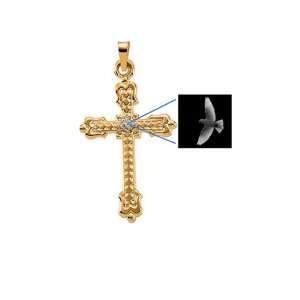  14 K Yellow Gold Cross Pendant with Dove Image Everything 