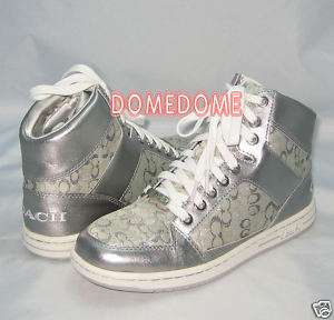 Coach NORRA Signature CC Silver High Top Sneakers Shoes Boots 7.5 8 8 
