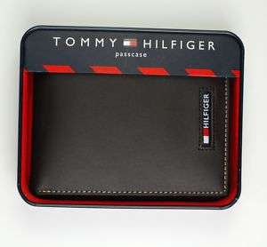 NIB TOMMY HILFIGER Leather Bifold Wallet Mens   BROWN  