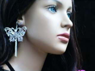 HUGE Butterfly Filagree Earrings Large Diva w Crystal  