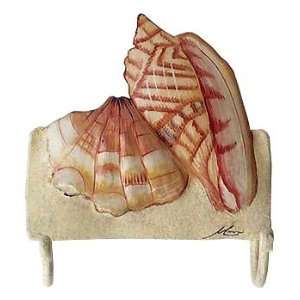  Scallop & Conch Shells   2 Hooks   Nautical Design 