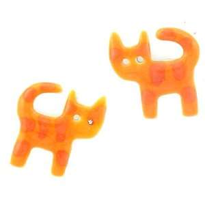  Orange Tabby Cat Enamel & Sterling Silver Post Earrings 