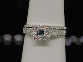   BLUE PRINCESS CUT DIAMOND ENGAGEMENT RING BRIDAL WEDDING SET  