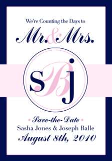 Monogram Navy Blue & Baby Pink Save the Date Cards  