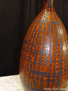   Century Danish Modern HUGE Orange & Black DRIP GLAZE Art Pottery Lamp