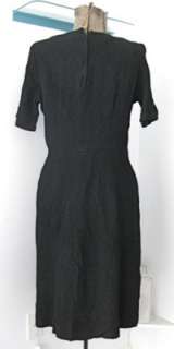 Vtg 50s 60s Mad Men Black Seersucker Dress Jacket Suit  