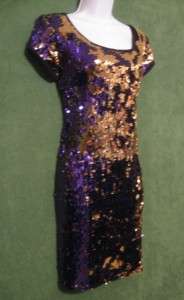 TIANA B Purple Gold Black Sequined Shift Tunic Cocktail Dress L 12/14 