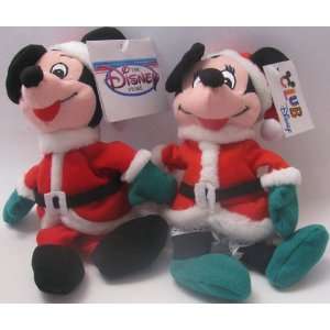  Bean Bag Plush Mickey Mouse and Minnie Mouse Dressed As Santa Claus