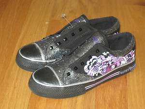 Girl GLITZY PETS GLITTER Black Silver Purple sneakers shoes NWOT 1 
