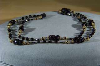    FACETED ROUND AND RARE OBLONG JET BLACK GLASS BEAD NECKLACE  