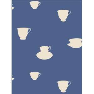  Teacups White on Blue Wallpaper in Kitchen Style
